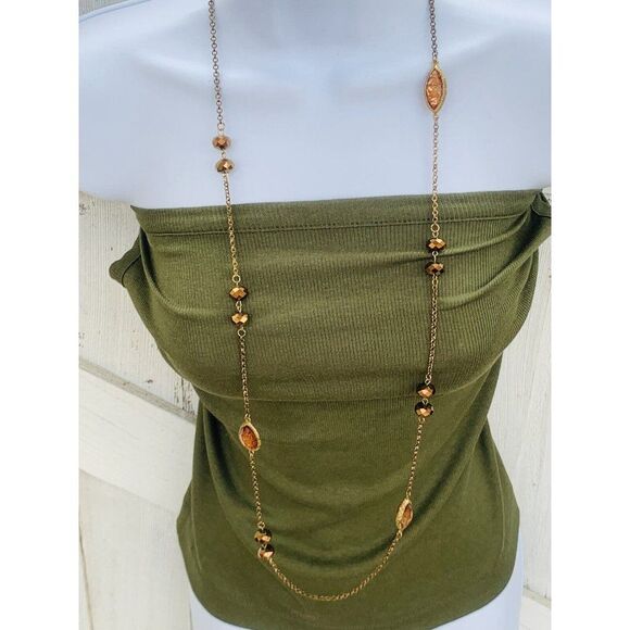 Vintage Women’s Faceted Glass Beaded Copper Long Station Chain Necklace 30” - Picture 3 of 8